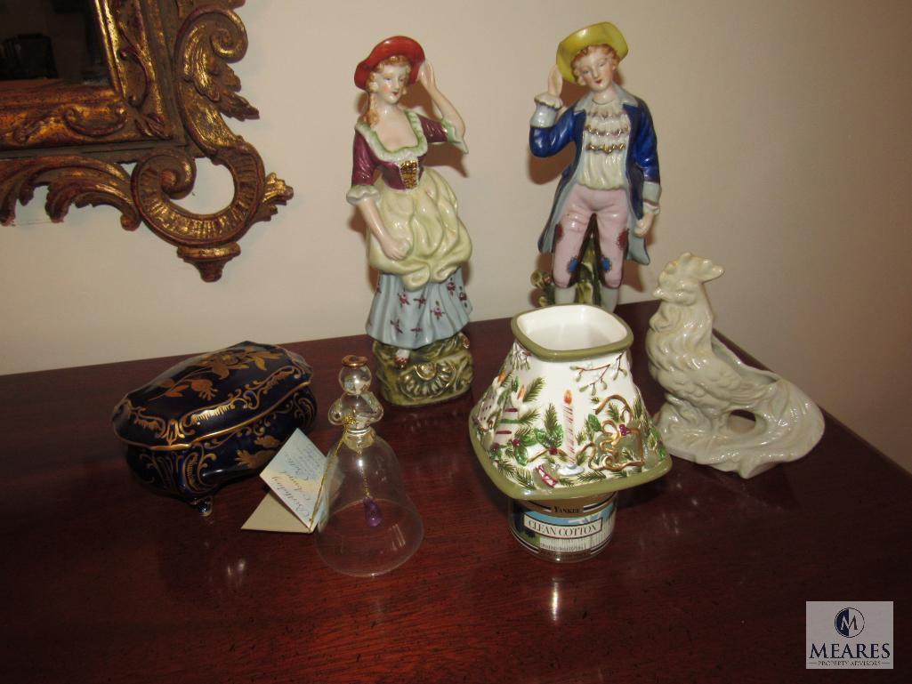 Lot of Vintage Porcelain Figurines, Chicken, Echt Cobalt Trinket Box +
