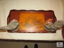 Wood Serving Tray, Round Tray, Salad Serving Set & Ceramic Rooster & Chicken Set