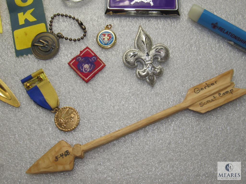 Lot BSA / Cub Scout Vintage Pins Ribbons Keychains Small Flag & Arrow
