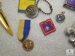 Lot BSA / Cub Scout Vintage Pins Ribbons Keychains Small Flag & Arrow