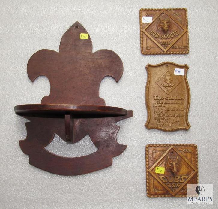 Lot of 3 Cub Scouts Small Plaques & Wood BSA Shelf