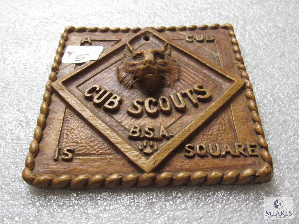 Lot of 3 Cub Scouts Small Plaques & Wood BSA Shelf