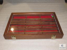 Walnut Wood Glass Top Display Tabletop or Wall 18" x 12" x 2"