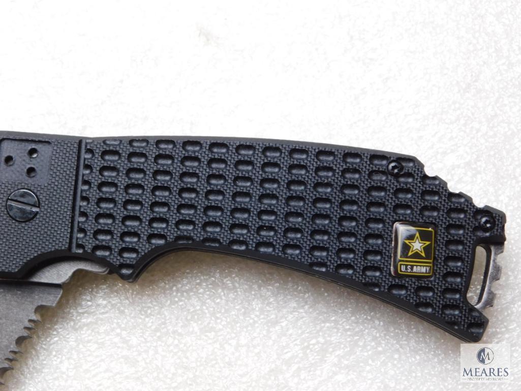 New U.S ARmy tanto tactical folder with spring assist and serrated blade with belt clip