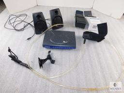 Lot Comtrend Multi-Port Router, Computer Speakers, & Bose Travel Bags