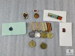 Lot Vintage Soviet Union Military Pins & Ribbons