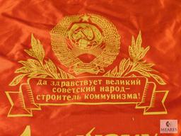 Vintage Soviet Union Banner Sign Tasseled 25" x 14" & Triangle Banner - Lenin quote