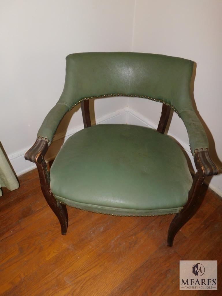 Vintage Green Vinyl Covered Wood Leg Armchair Occasional Chair