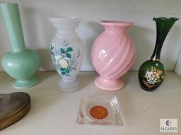 Lot of Ceramic & Glass Vases, Ashtray, and Trinket Jewelry Holder