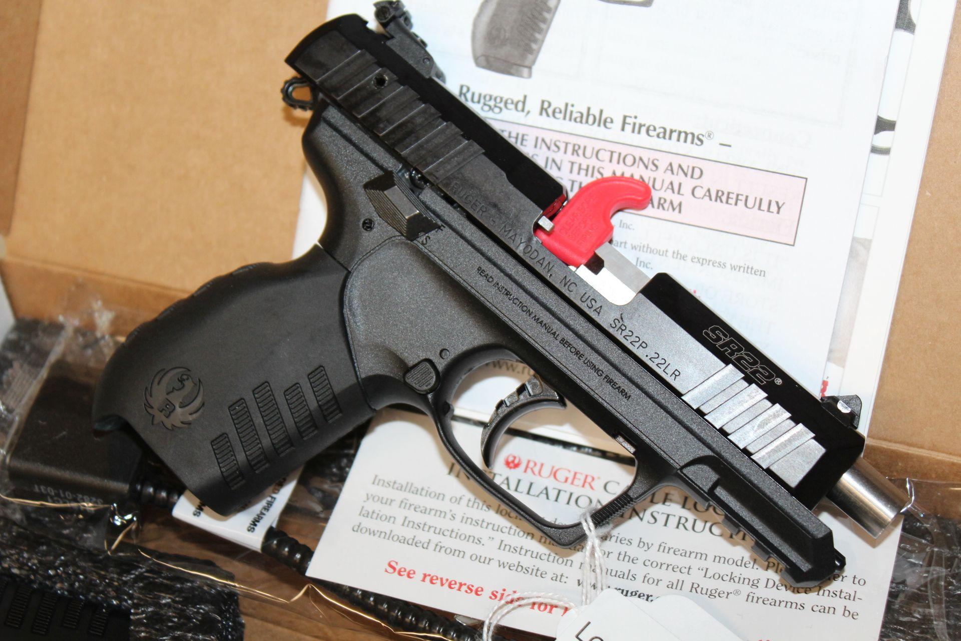 Ruger SR22 .22LR Pistol w/2 Magazines and Extra Grip. NIB.