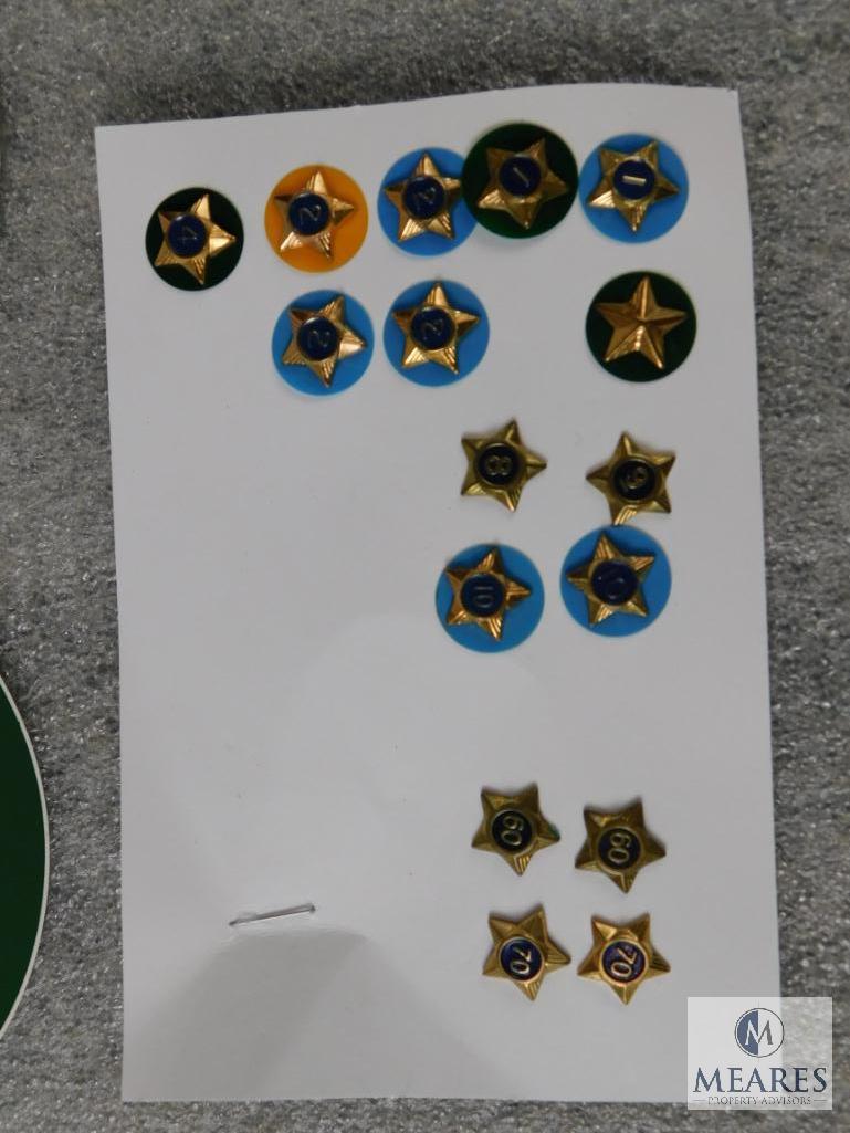 Lot Camp Rainey Mountain Bolo Tie, 5 Camp Stickers, & Set of Service Stars 1,2,4,8,9,10,60,70