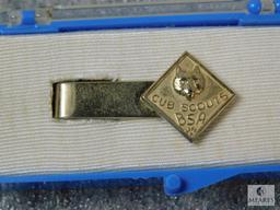 Lot BSA Tie Bar 10k Gold, Cufflinks Set, & Cub Scouts Tie Bar in Original box