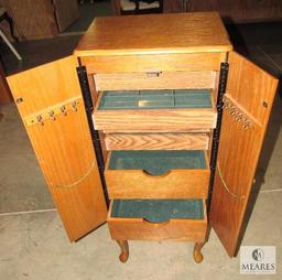 Oak Finish Jewelry Chest Cabinet Box