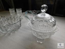 Lot Glass or Cut Crystal Dishes; 3 Bowls, 2 Stemmed Goblets, and Lidded Footed Candy Dish