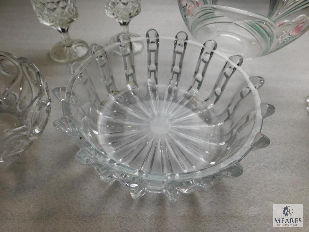 Lot Glass or Cut Crystal Dishes; 3 Bowls, 2 Stemmed Goblets, and Lidded Footed Candy Dish