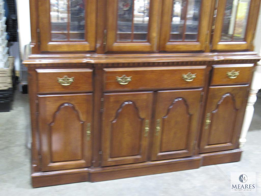 Large Wood China Cabinet with Mirrored Back, Interior Lighting, and Glass Shelves