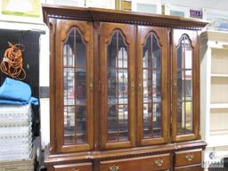 Large Wood China Cabinet with Mirrored Back, Interior Lighting, and Glass Shelves