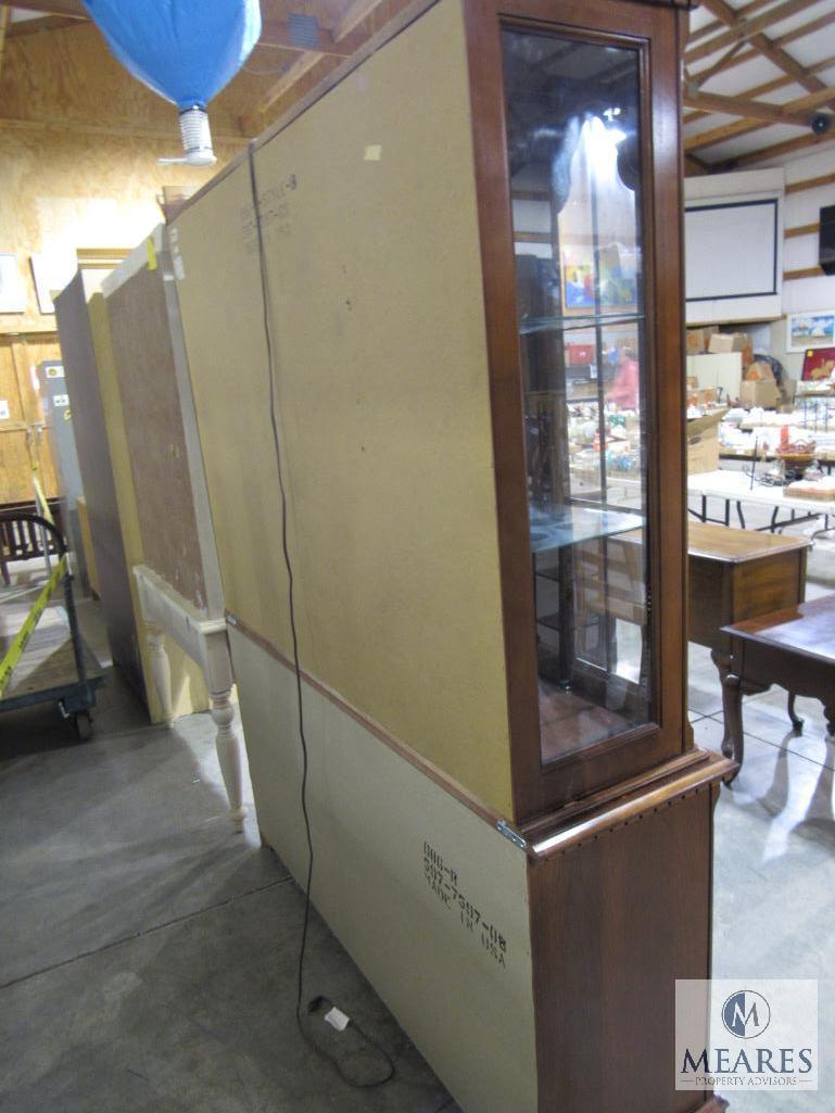 Large Wood China Cabinet with Mirrored Back, Interior Lighting, and Glass Shelves