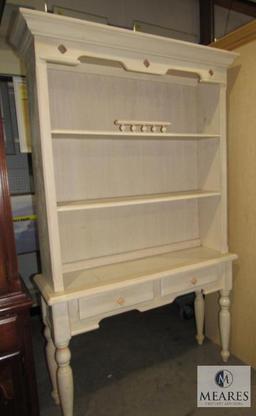 White Washed Wood Hutch 3 Shelves & 2 Drawers