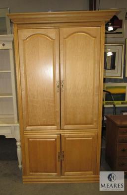 Large Entertainment Center Cabinet Armoire Light Oak Finish