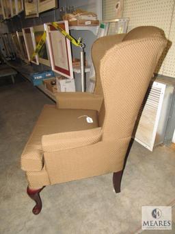 Broyhill Taupe Brown Wingback Occasional Chair w/ French Provincial Wood Legs