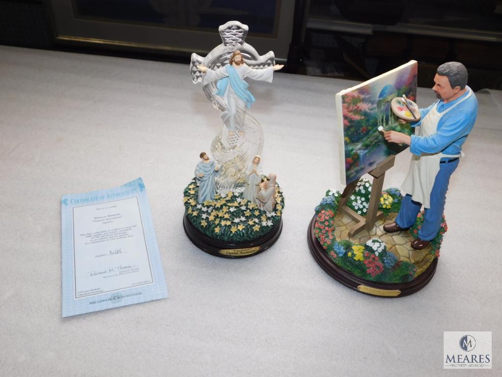 Lot of 2 Thomas Kinkade Collectible Figurines; Crystal Ascension & The Painter of Light Statue