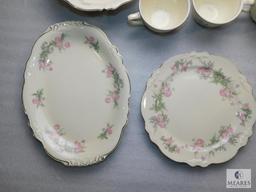 11 Piece Lot Homer Laughlin Virginia Rose China Pieces; Gravy Boat, Trays, Bowl, & Teacups