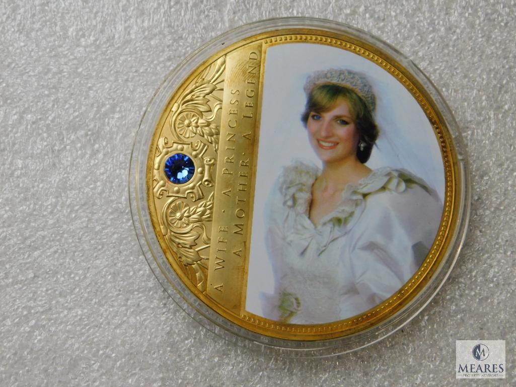 Lot Commemorative Items Diana Princess of Wales Music Box w/ Key, Collector Coin & Figurine