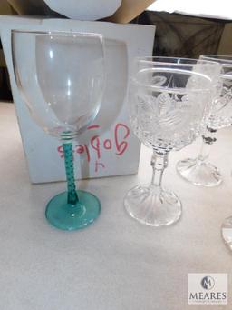 Lot of Crystal and Glass Goblets Stemmed Wine Glasses