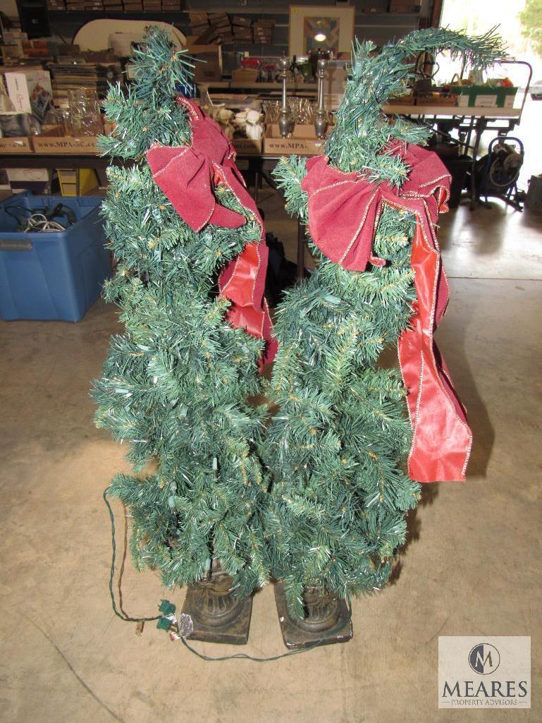 Pair Christmas Small Topiary Trees with Clear Lights 4' Each