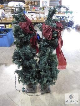 Pair Christmas Small Topiary Trees with Clear Lights 4' Each