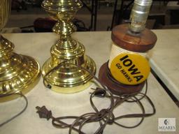 Lot of 4 Table Lamps and Rustic Green Shade Light Chandelier