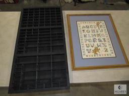 19" x 23" Cross Stitch Picture & Large Sectioned Spice or Collection Wall Shelf 32.5 x 16.5"