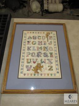 19" x 23" Cross Stitch Picture & Large Sectioned Spice or Collection Wall Shelf 32.5 x 16.5"