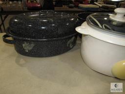 Lot Tin Large Steamer Pot & Roasting Pan & Krups Crock Pot