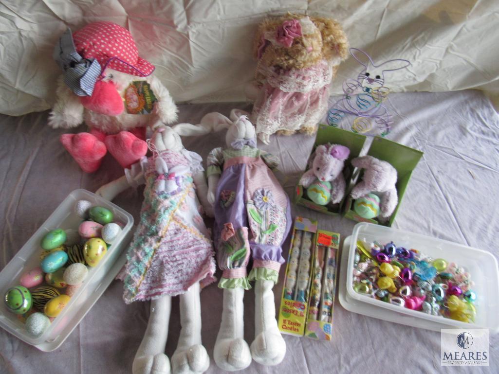 Lot of Easter Stuffed animals, Easter eggs, etc.