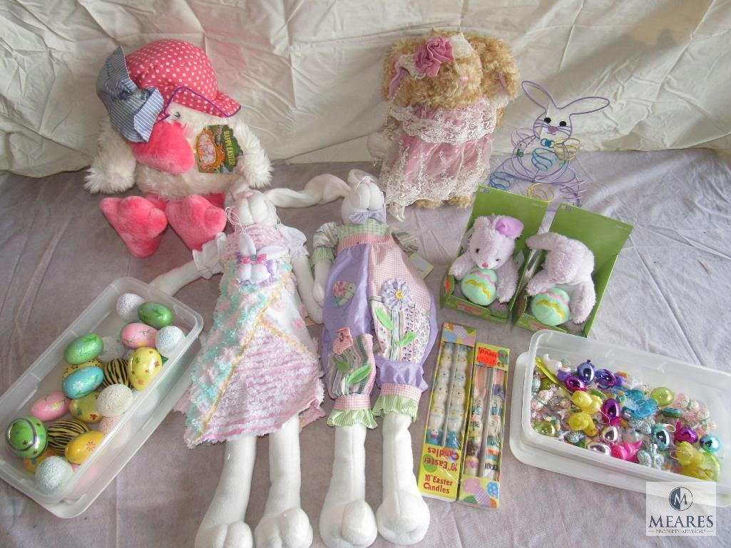 Lot of Easter Stuffed animals, Easter eggs, etc.