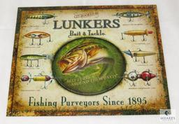 New Get Hooked Lunker's Bait & Tackle Vintage Look Fishing Tin Sign