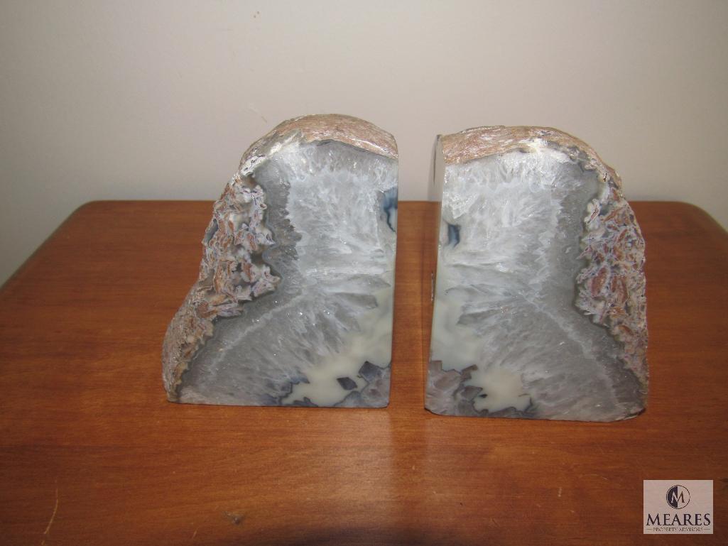 Wooden side table with geode bookends Ocoee