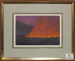 Ed Rice Field Burning signed numbered art print Framed 28" x 23"