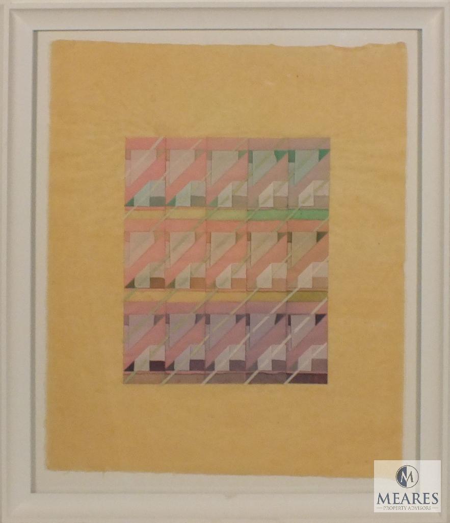 Susan Schroeder Folded Paper Watercolor art signed dated 1983 Framed 22" x 25"