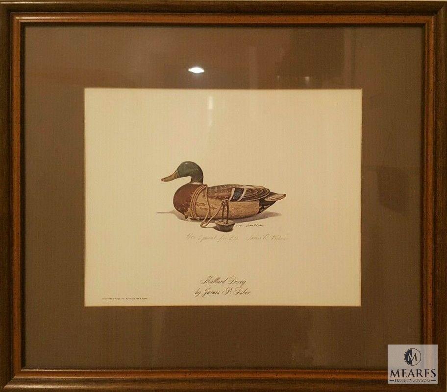 James P Fisher Mallard Decoy Signed Ducks Unlimited 1977 Print Framed