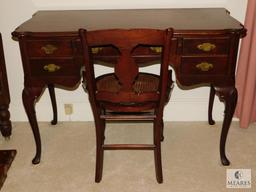 Antique wood writing desk & Chippendale cane bottom chair