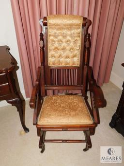 Antique wood Rocking Chair Spring Action Tufted Upholstery