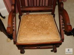 Antique wood Rocking Chair Spring Action Tufted Upholstery