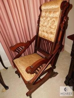 Antique wood Rocking Chair Spring Action Tufted Upholstery