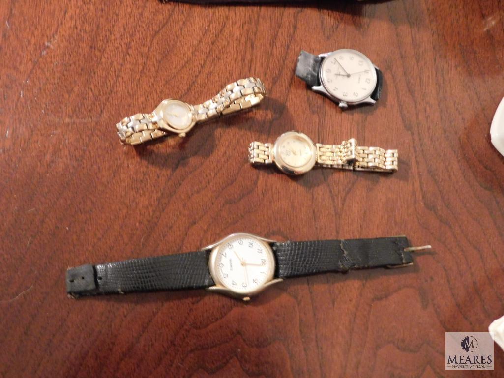 Lot Trinket Jewelry Boxes and 3 Wrist watches 2 are Timex