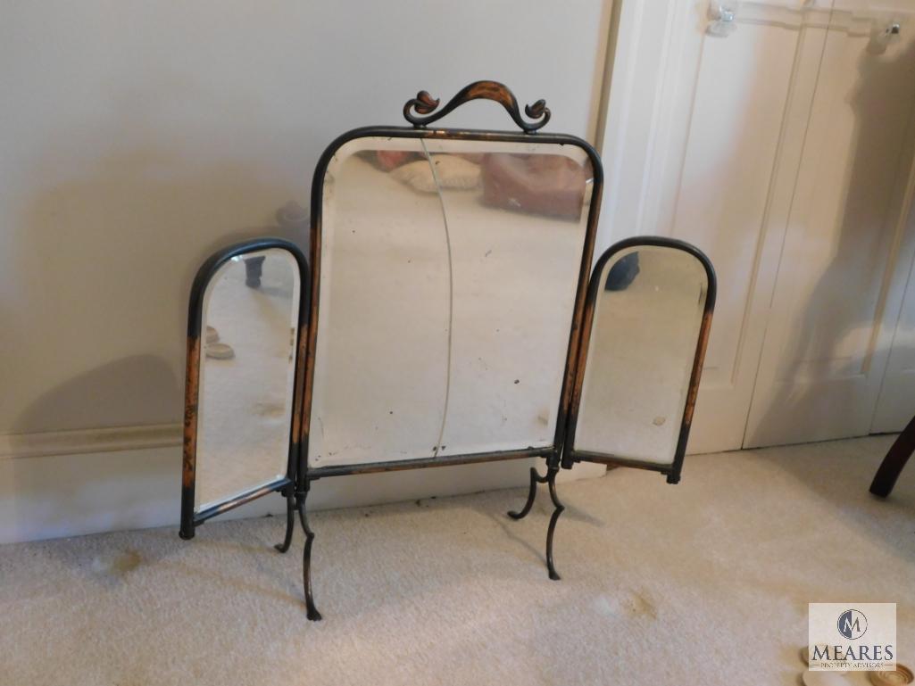 Vintage Folding 3 way vanity mirror metal frame