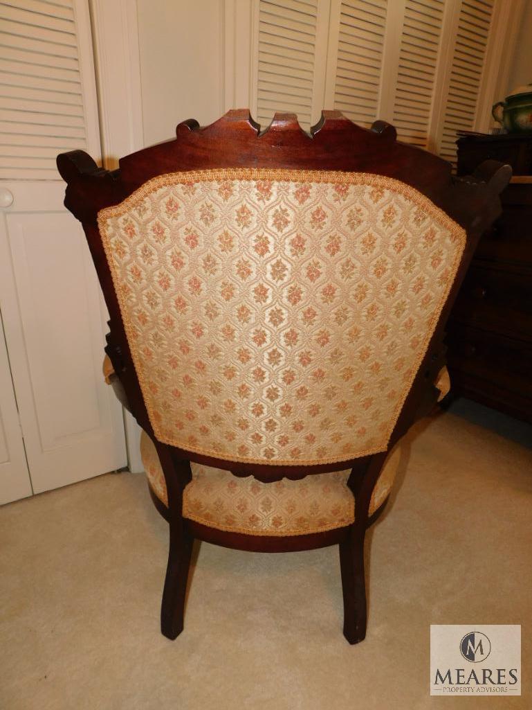 Antique wood carved Tufted upholstery Arm Chair side / occasional