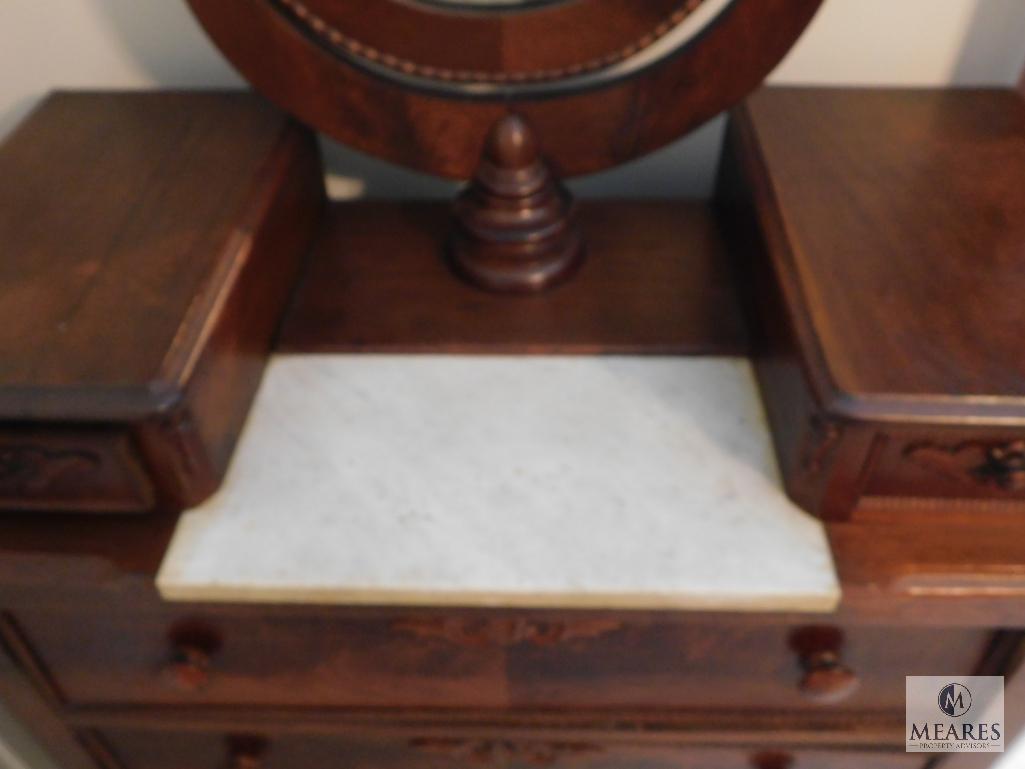 Antique wood dresser 2 over 3 with Swivel Mirror and Marble centerpiece